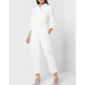 Ted Baker Perrla Utility Jumpsuit‎ Sz 3 US 8 White Cotton Snap Front Boiler Suit